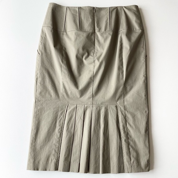 Y2K Reiss skirt 8 utility pleat pencil vintage khaki green tie cotton-spandex - Picture 3 of 16